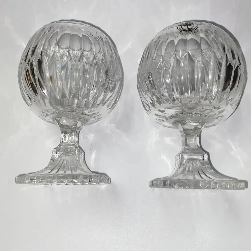 New Bombay 24% Lead Crystal Poland 2 Ribbed Glass Pedestal Centerpiece Candle